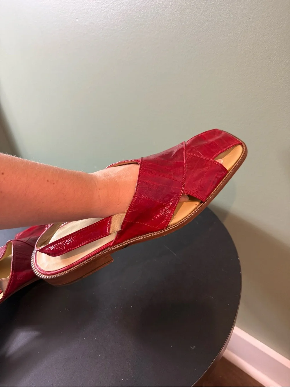 Red Leather Cross-Strap mens Slide Sandals